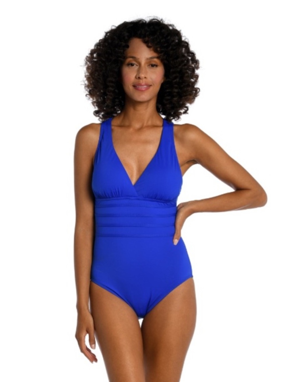 La Blanca One Piece Swimsuit Multi Strap Cross Back Island Goddess Royal Blue